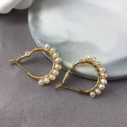 14K Gold-Infused Elegance: Hand-Assembled Freshwater Pearl Adorned Ear Hooks in Versatile Fashion