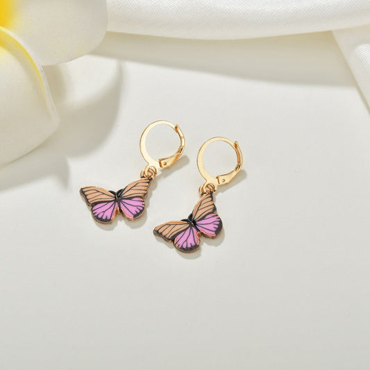 Fashion Retro Ins Colorful Butterfly Oil Drop Earrings