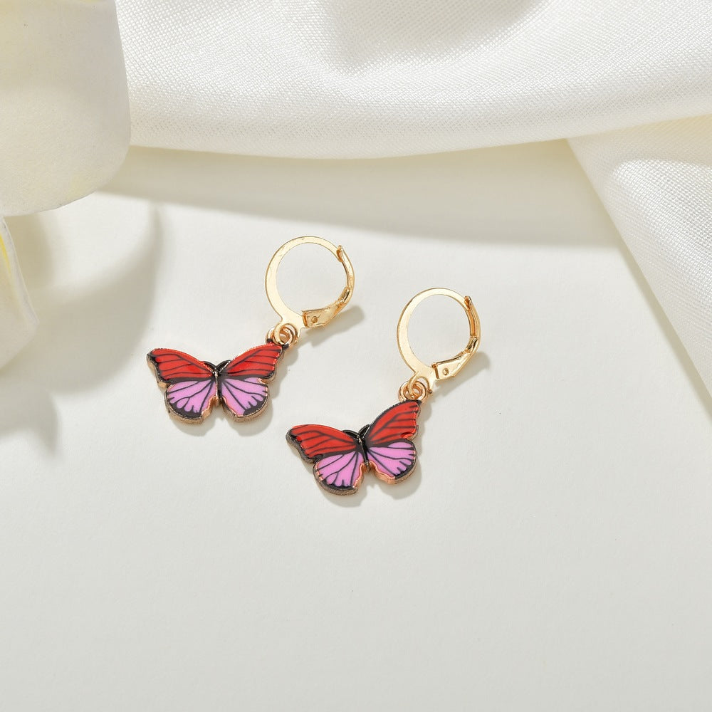 Fashion Retro Ins Colorful Butterfly Oil Drop Earrings