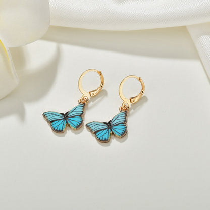 Fashion Retro Ins Colorful Butterfly Oil Drop Earrings