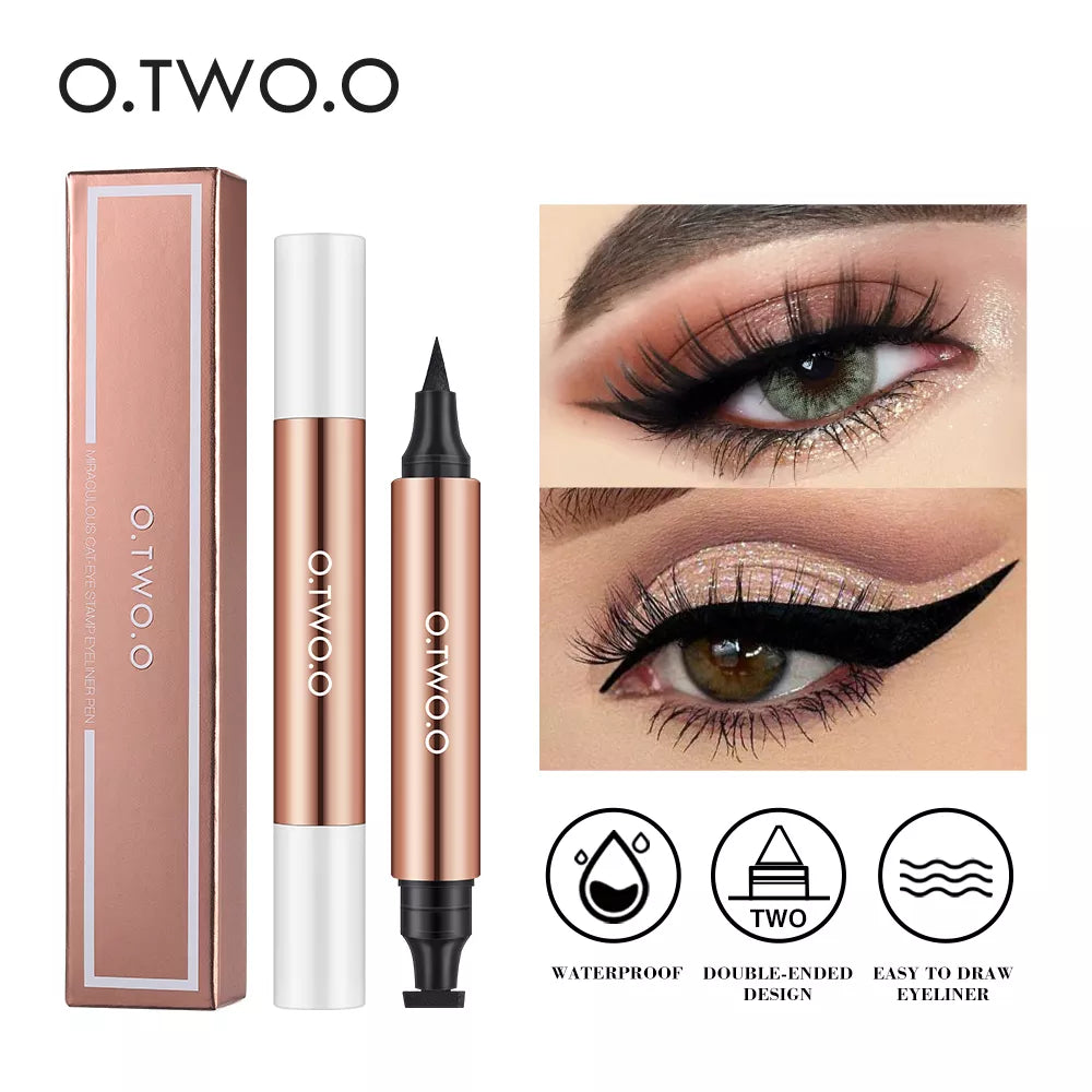 O.TWO.O Precision Perfection: Black Liquid Eyeliner Stamp with Fast Dry Technology - Waterproof Double-Ended Eye Liner Pencil for Flawless Makeup