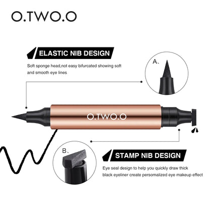 O.TWO.O Precision Perfection: Black Liquid Eyeliner Stamp with Fast Dry Technology - Waterproof Double-Ended Eye Liner Pencil for Flawless Makeup