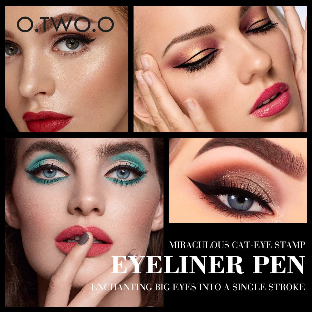 O.TWO.O Precision Perfection: Black Liquid Eyeliner Stamp with Fast Dry Technology - Waterproof Double-Ended Eye Liner Pencil for Flawless Makeup