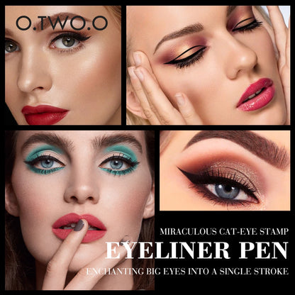 O.TWO.O Precision Perfection: Black Liquid Eyeliner Stamp with Fast Dry Technology - Waterproof Double-Ended Eye Liner Pencil for Flawless Makeup