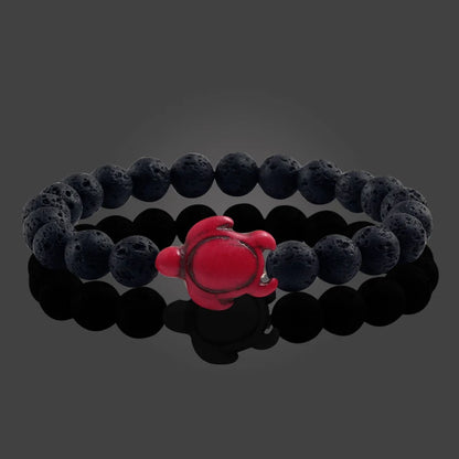 Summer Essence: Handmade Sea Turtle Beads Bracelet with Black Lava and Natural Stone, Trendy Charm Strand Elastic Bangles for Men and Women's Fashion Jewelry.