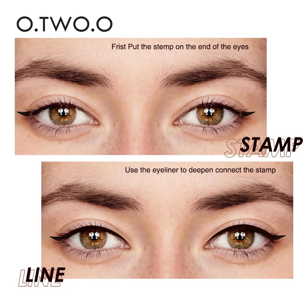 O.TWO.O Precision Perfection: Black Liquid Eyeliner Stamp with Fast Dry Technology - Waterproof Double-Ended Eye Liner Pencil for Flawless Makeup