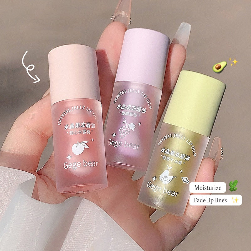 Crystal Jelly Lip Oil Hydrating Plumping Lip Gloss Coat For Cute Makeup Lipsticks Tinted Clear Serum Fruit Lip Balm Cosmetics