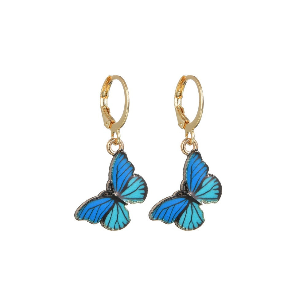 Fashion Retro Ins Colorful Butterfly Oil Drop Earrings