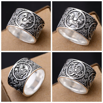 Thai Silver Vintage Index Finger Ring with Animal Patterns