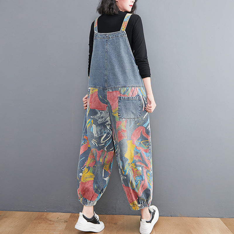 New Spring Printed Jean Suspenders For Women