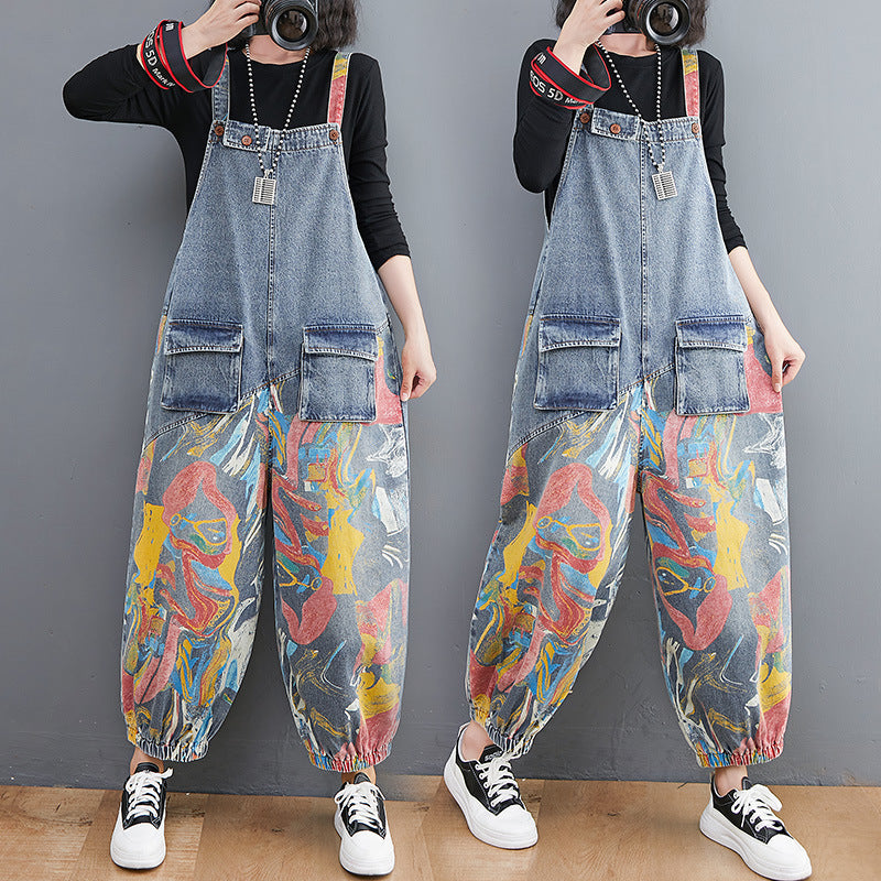 New Spring Printed Jean Suspenders For Women