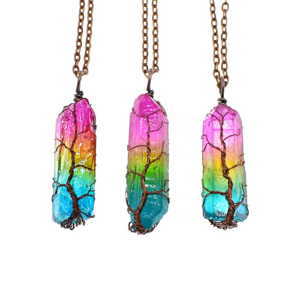 Rainbow Crystal Column Necklace