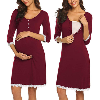 Pregnant Women Breastfeeding Five-point Sleeve Dress