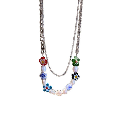 Korean Floral Freshwater Pearl Necklace