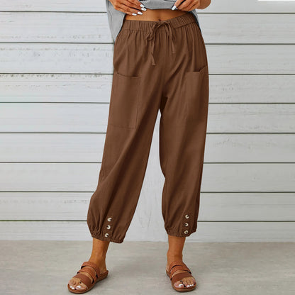 Street Chic Collection: Women's Lightweight Drawstring Tie Pants - Versatile, Comfortable, and Trendy