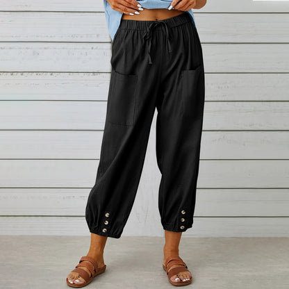 Street Chic Collection: Women's Lightweight Drawstring Tie Pants - Versatile, Comfortable, and Trendy