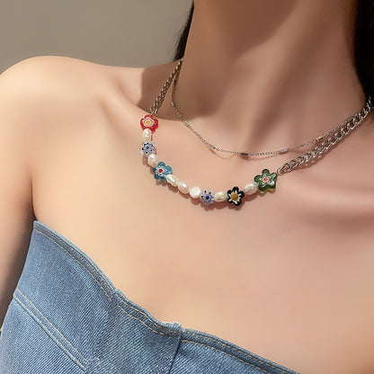 Korean Floral Freshwater Pearl Necklace