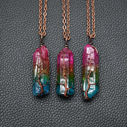 Rainbow Crystal Column Necklace