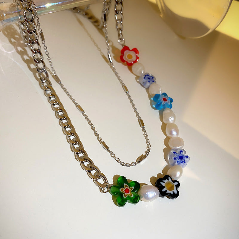 Korean Floral Freshwater Pearl Necklace