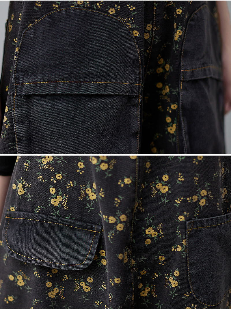 New Denim Washed Printed Suspenders For Women