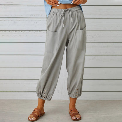 Street Chic Collection: Women's Lightweight Drawstring Tie Pants - Versatile, Comfortable, and Trendy