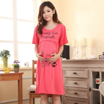 Nursing-Friendly Cotton Pajama Set for Pregnant Women