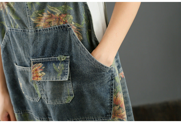 Jean Print Patchwork Suspenders For Women