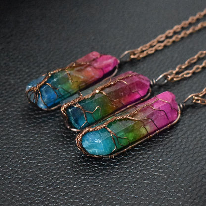 Rainbow Crystal Column Necklace