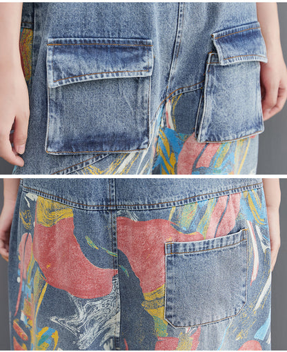 New Spring Printed Jean Suspenders For Women