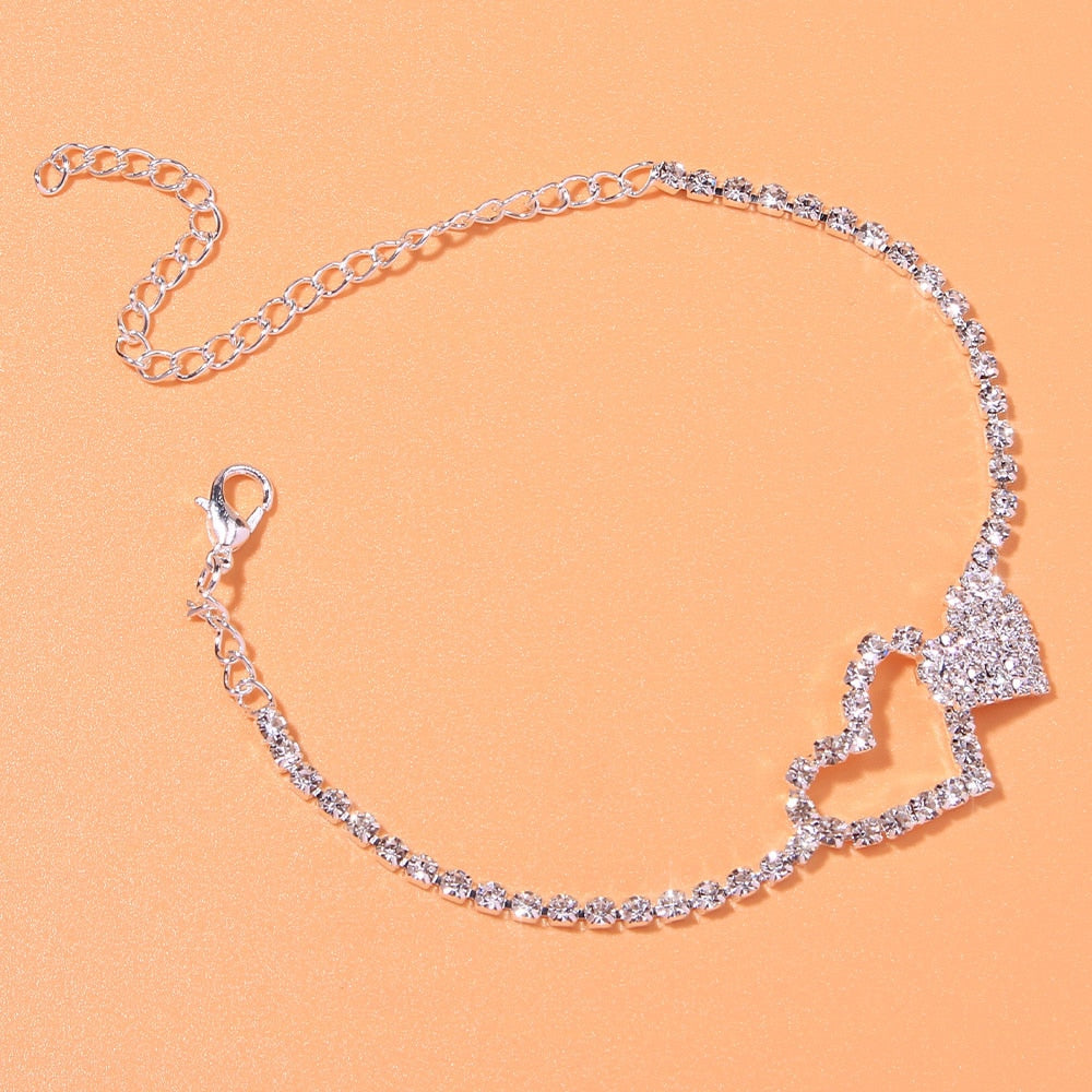 Heart Shaped Rhinestone Anklet