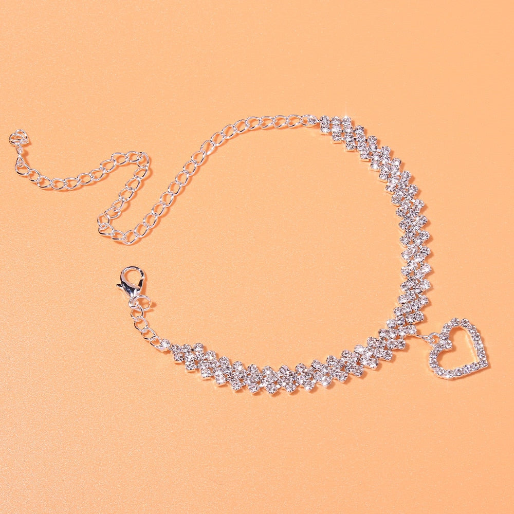 Heart Shaped Rhinestone Anklet