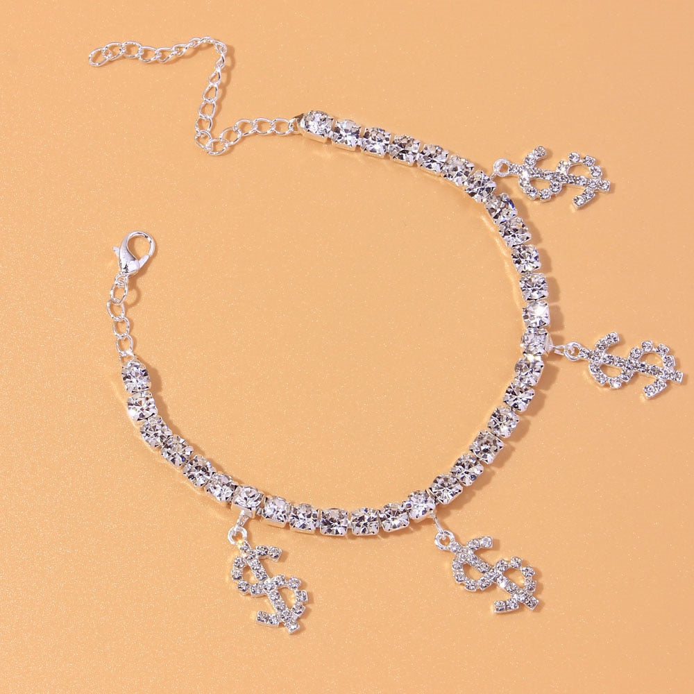 Heart Shaped Rhinestone Anklet