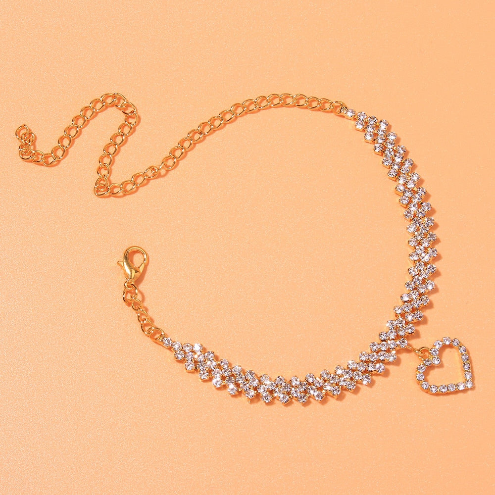 Heart Shaped Rhinestone Anklet