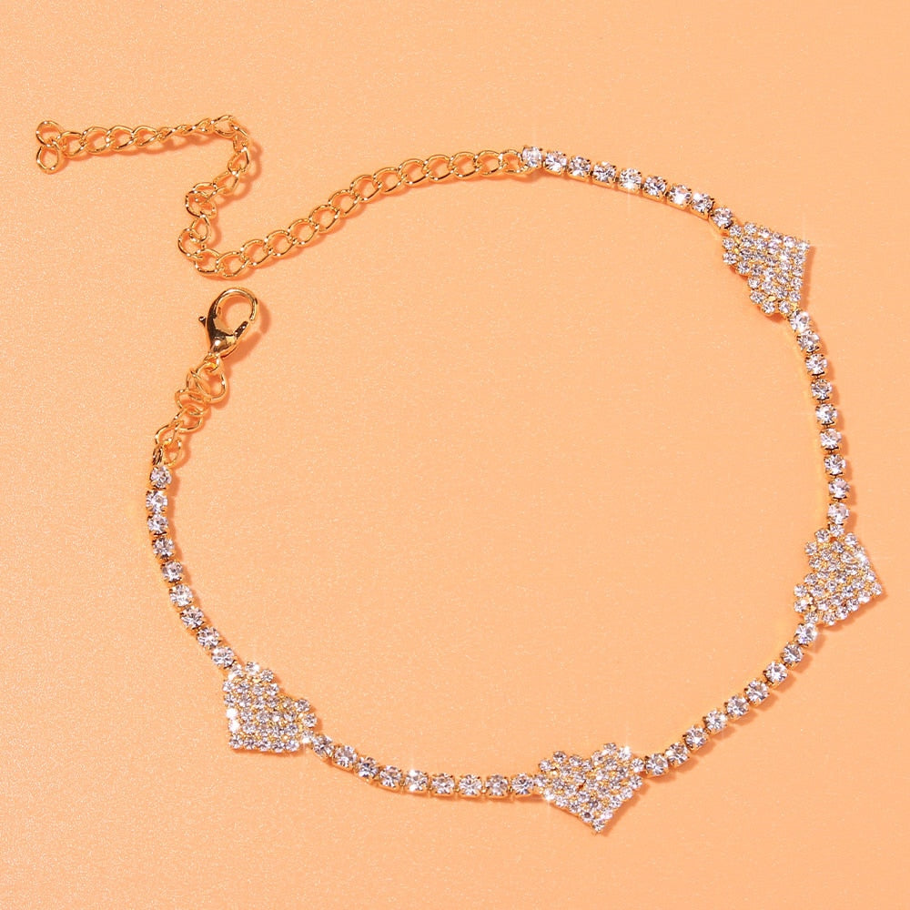 Heart Shaped Rhinestone Anklet