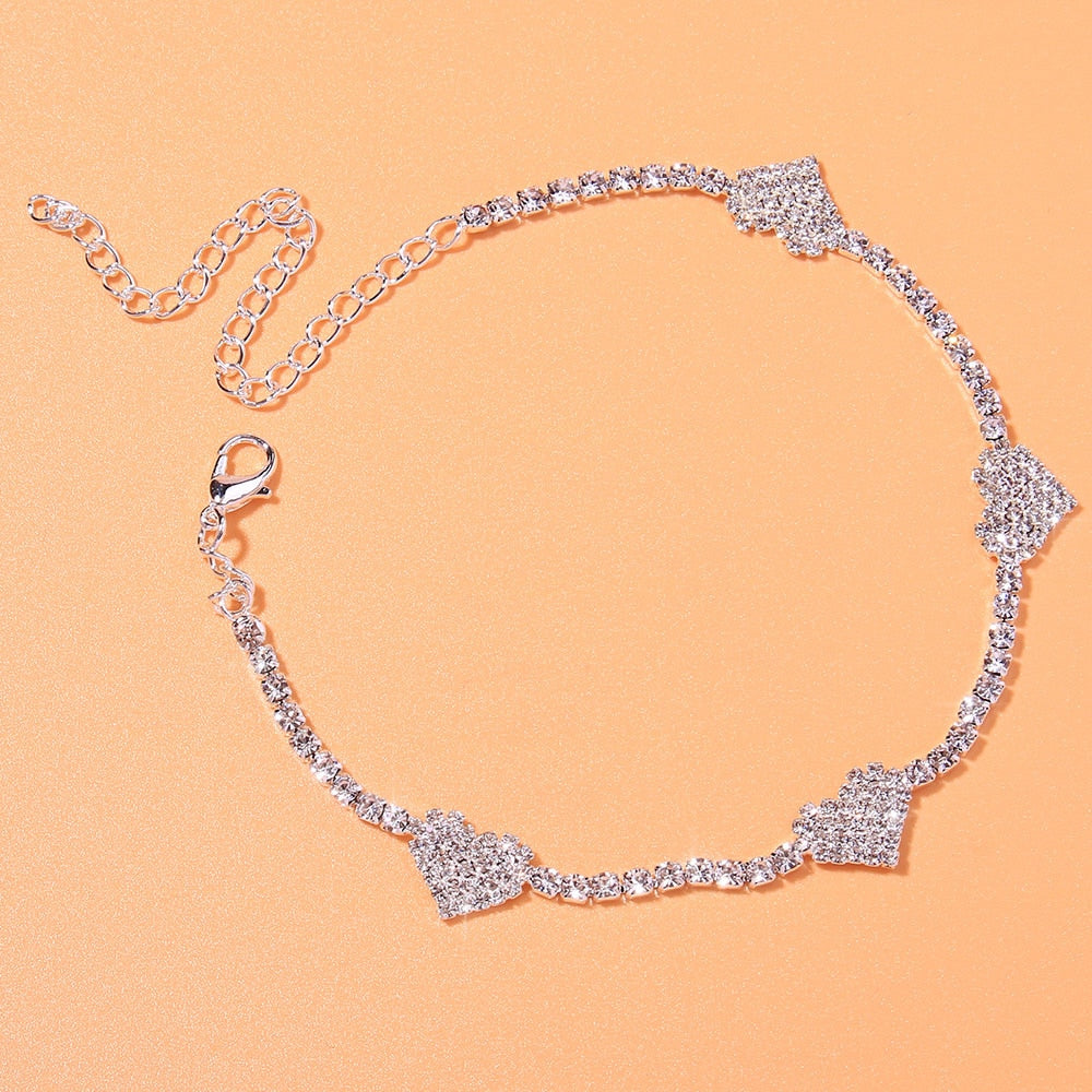 Heart Shaped Rhinestone Anklet