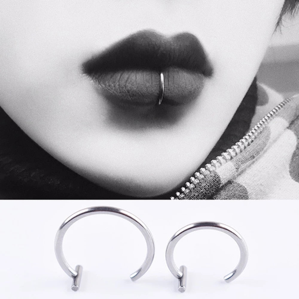 Geometric Metal Lip Ring - Hiphop/Rock Style