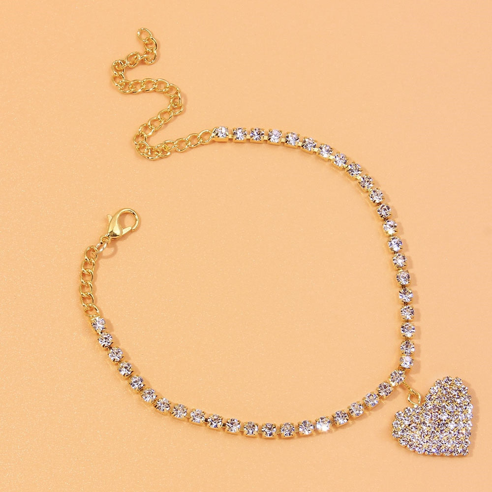 Heart Shaped Rhinestone Anklet