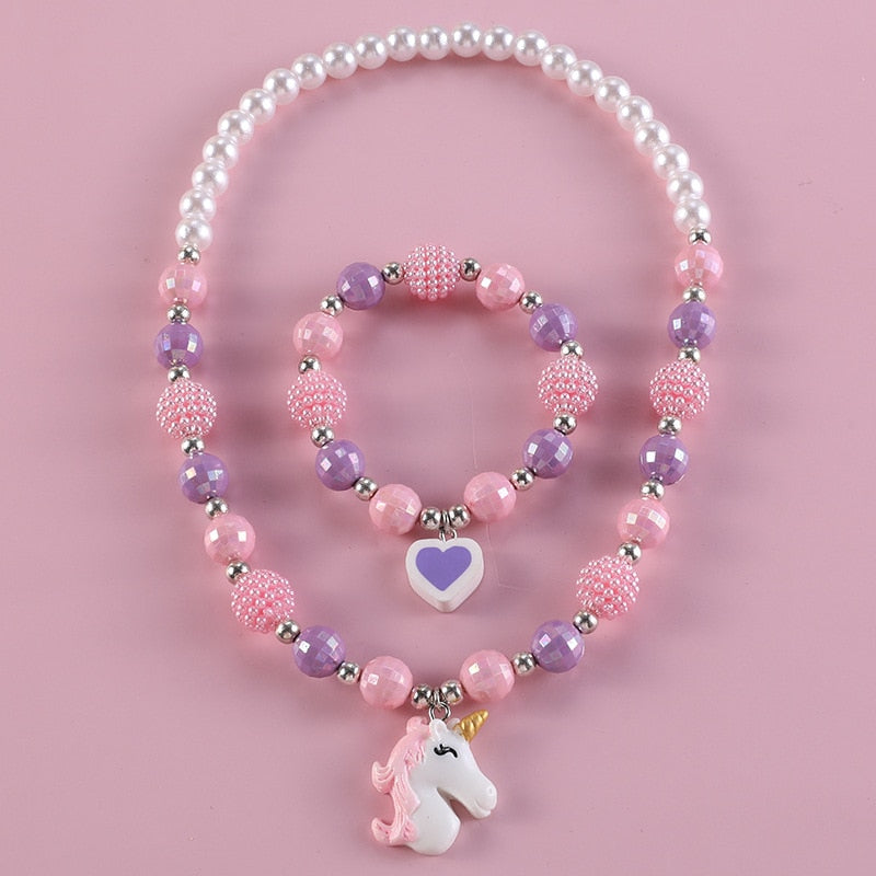 Geometric Sweetheart Necklace Bracelet Set for Children