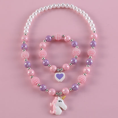 Geometric Sweetheart Necklace Bracelet Set for Children