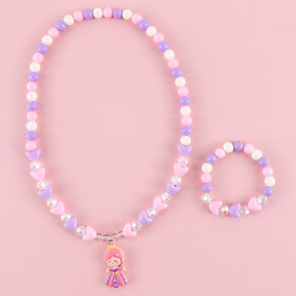 Geometric Sweetheart Necklace Bracelet Set for Children