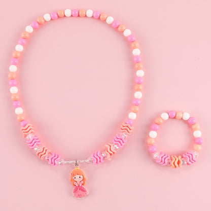 Geometric Sweetheart Necklace Bracelet Set for Children