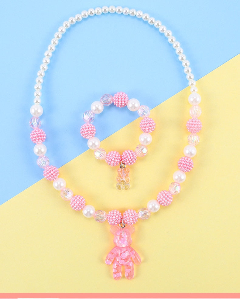 Geometric Sweetheart Necklace Bracelet Set for Children