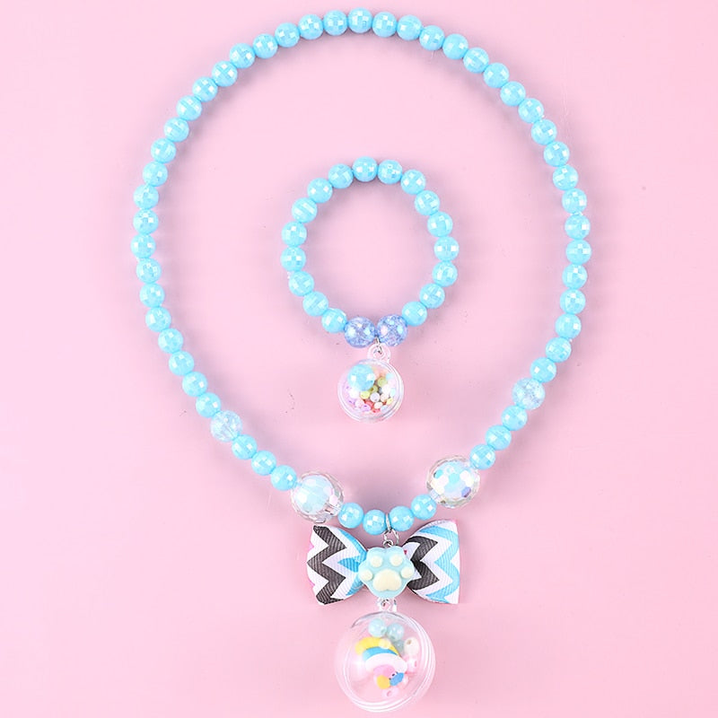 Geometric Sweetheart Necklace Bracelet Set for Children