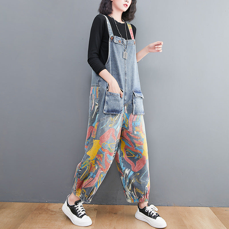 New Spring Printed Jean Suspenders For Women