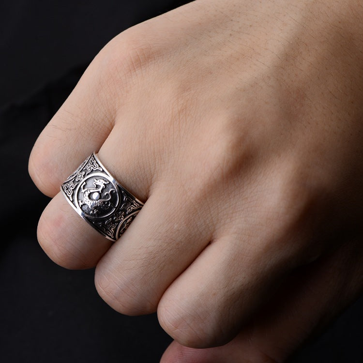 Thai Silver Vintage Index Finger Ring with Animal Patterns