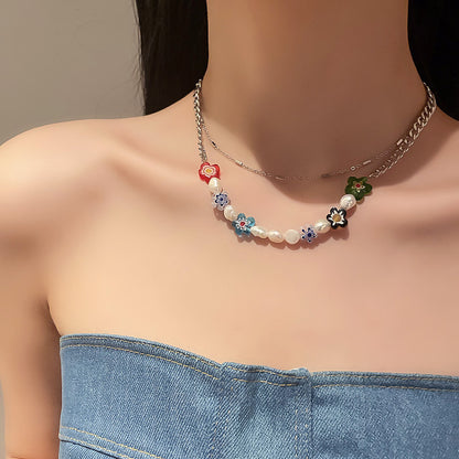 Korean Floral Freshwater Pearl Necklace