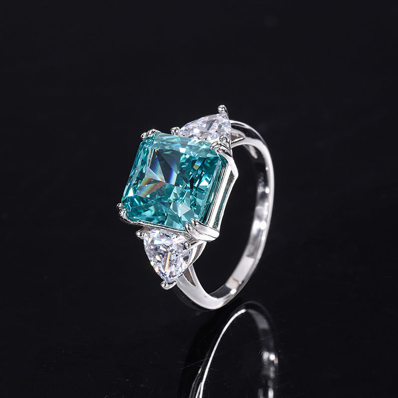 High Carbon Diamond Ring in Mint Green and Purple