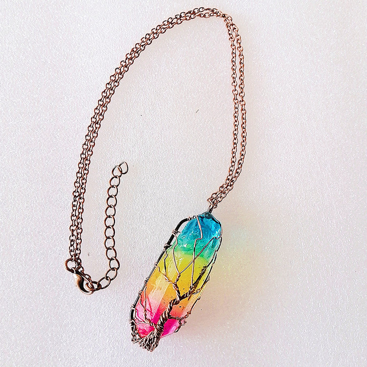 Rainbow Crystal Column Necklace