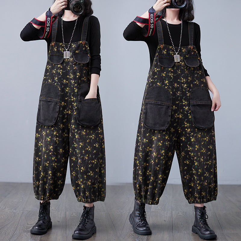 New Denim Washed Printed Suspenders For Women