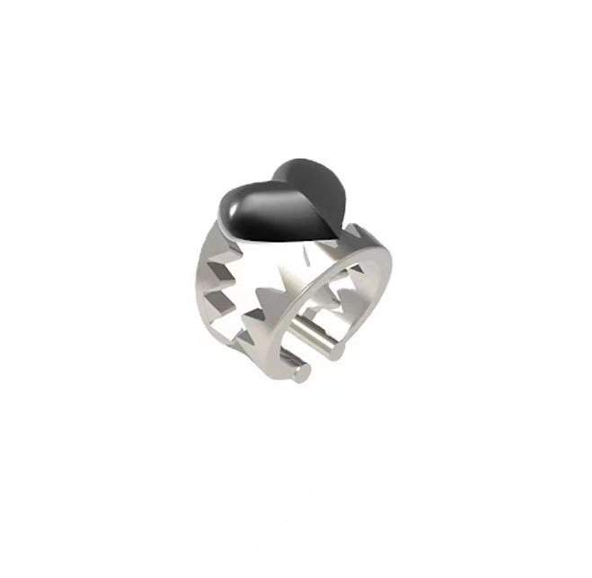 "Love at First Sight" Heart-shaped Black Metal Ring